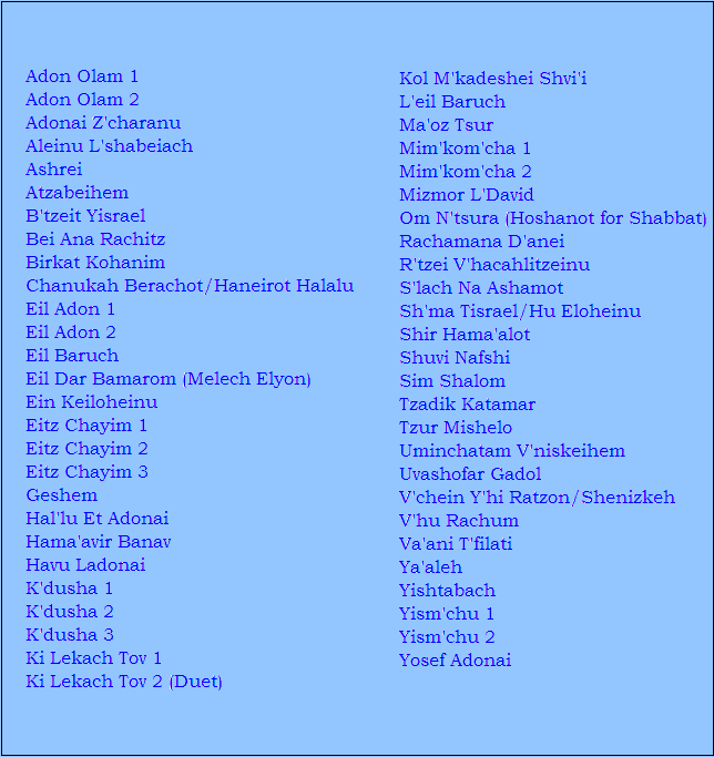 Some of these items are arranged by Stephen Glass for Chazan and Male choir